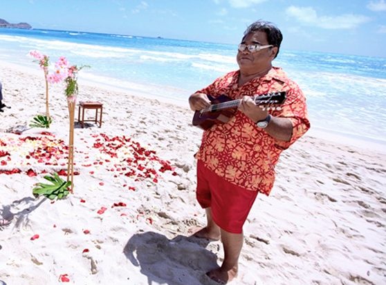 Ukulele Player at Hawaiian Beach Wedding